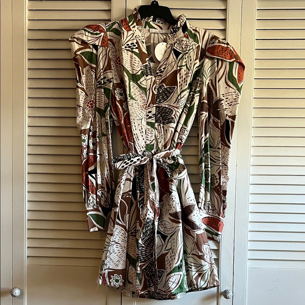 Karlie Brown Floral Poplin Puff Sleeve Tie Shirt Dress - size M